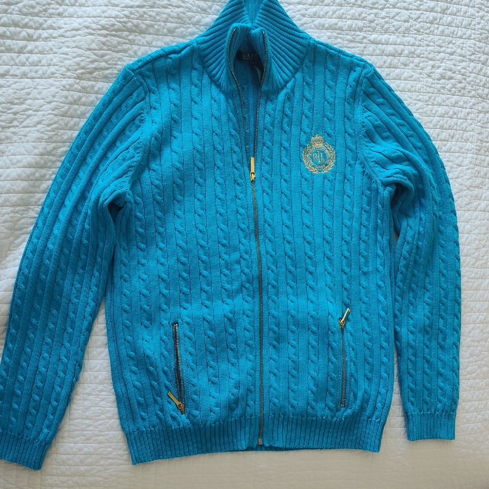 Ralph Lauren Turquoise Zip-Up Sweater